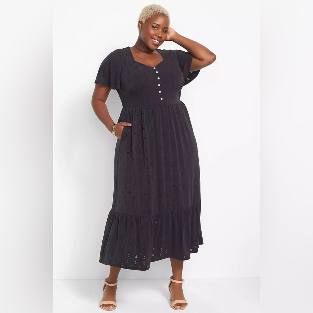 Lane Bryant dark blue short flutter sleeve sweetheart neckline maxi dress